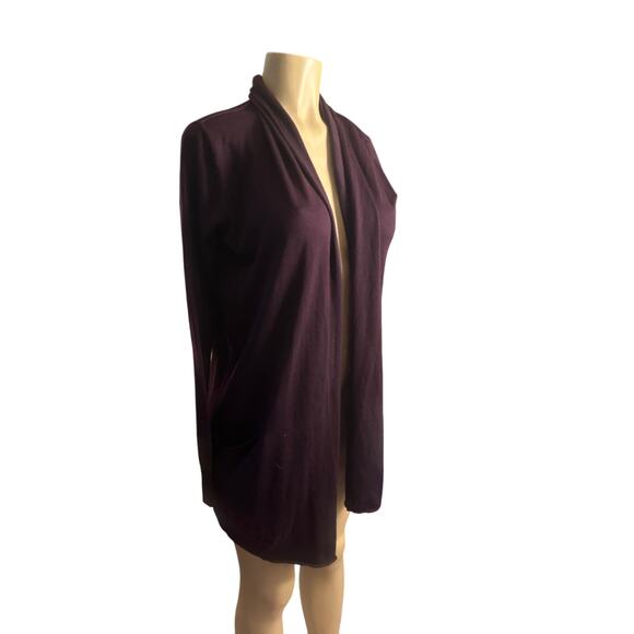 Women M Aritzia Wilfred Purple Cardigan Sweater 100% Wool Open Drape Front - Picture 1 of 7